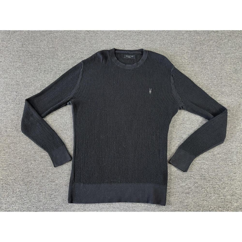 AllSaints‎ Sweater Mens Medium Black Cotton Ribbed Crewneck Knit Pullover
